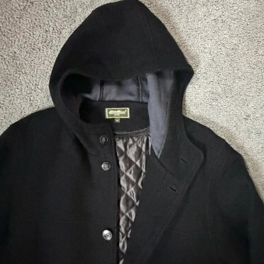 Vintage 1990's Eddie Bauer Men's Size Med. Wool-blend Hooded Duffle Coat - EUC - Picture 5 of 14